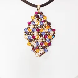 Pendant 30cm - Malvina Rhombus M-Chocolate Suedine - Pendant 30cm - Laiton bronze